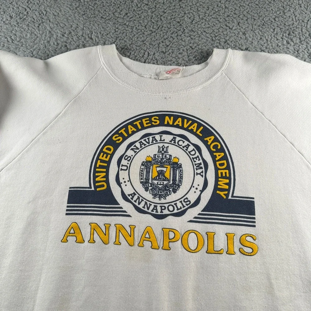 Vtg 90's Navy Naval Academy‎ Sweatshirt Size XL White Annapolis Crew Made In USA